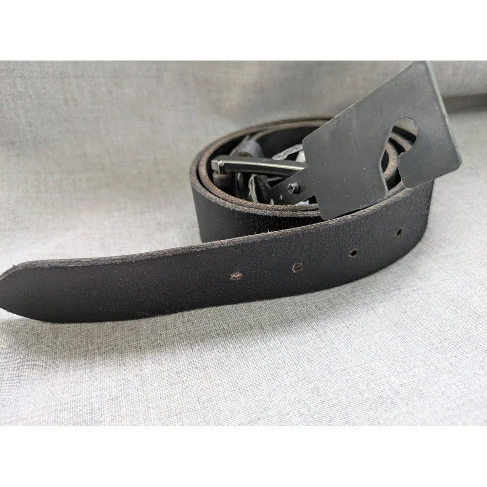 Police Genuine Black Leather Belt Silver Buckle Unisex‎ 35-39 Inch NEW